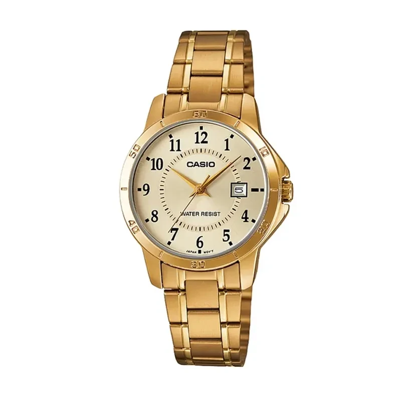 Casio Standard Analog Date Gold-tone Ladies Watch-  LTP-V004G-9BUDF